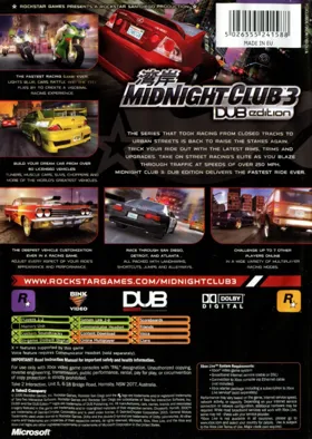 Midnight Club 3 DUB Edition (USA) box cover back